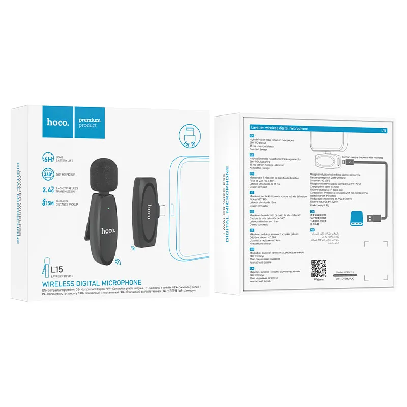 Hoco L15 Lightning Lavalier Wireless Microphone For iPhone