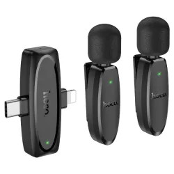 Hoco L15 Type C & Lightning Dual Mic Lavalier Wireless Microphone Black