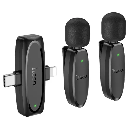 Hoco L15 Type C & Lightning Dual Mic Lavalier Wireless Microphone Black