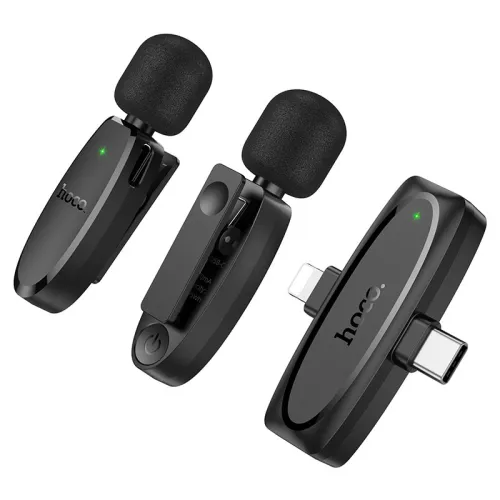 Hoco L15 Type C & Lightning Dual Mic Lavalier Wireless Microphone Black
