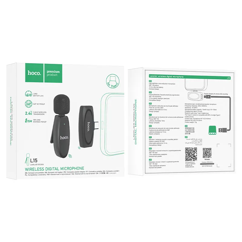 Hoco L15 Type-C Crystal Lavalier Wireless Digital Microphone