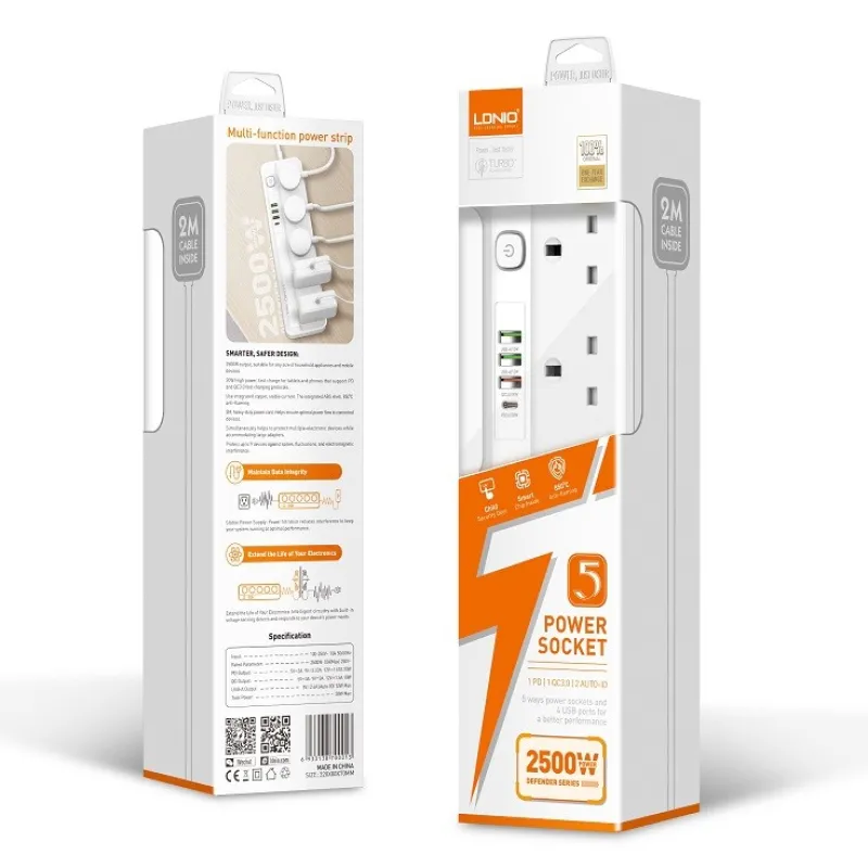 LDNIO SK5493 5 AC Outlets UK Power Strip