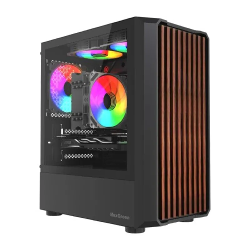 MaxGreen 315 Wood Mid Tower M-ATX Gaming Case With 4xARGB Fan