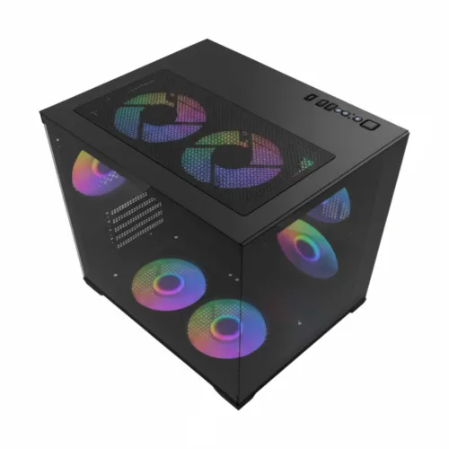 MaxGreen Bright Wave F7 Mid Tower M-ATX Gaming Casing With 7x ARGB Fan (Black)