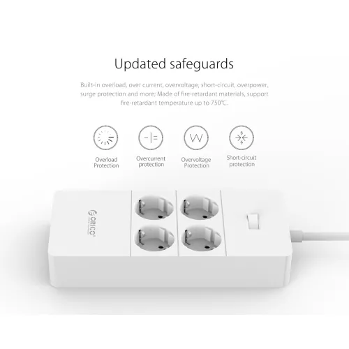 ORICO HPC-4A5U-V1-EU 4 AC Outlet Surge Protector with 5 USB Charging Port Smart Power Strip