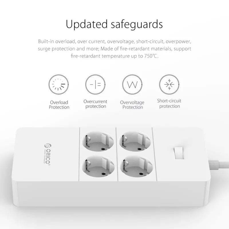 ORICO HPC-4A5U-V1-EU 4 AC Outlet Surge Protector with 5 USB Charging Port Smart Power Strip