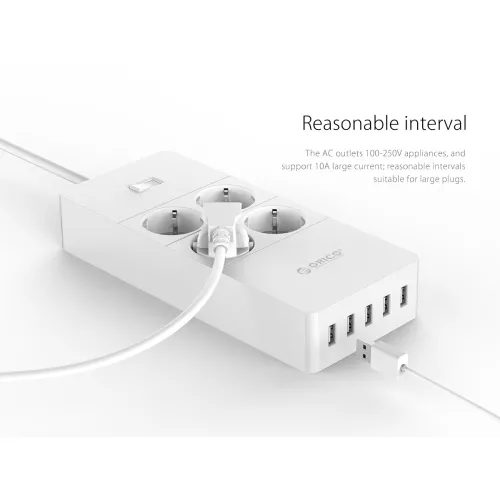 ORICO HPC-4A5U-V1-EU 4 AC Outlet Surge Protector with 5 USB Charging Port Smart Power Strip