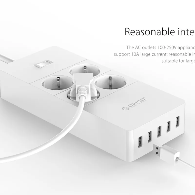 ORICO HPC-4A5U-V1-EU 4 AC Outlet Surge Protector with 5 USB Charging Port Smart Power Strip