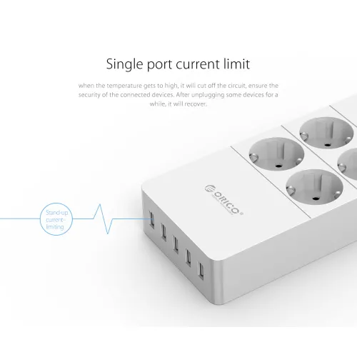 ORICO HPC-4A5U-V1-EU 4 AC Outlet Surge Protector with 5 USB Charging Port Smart Power Strip