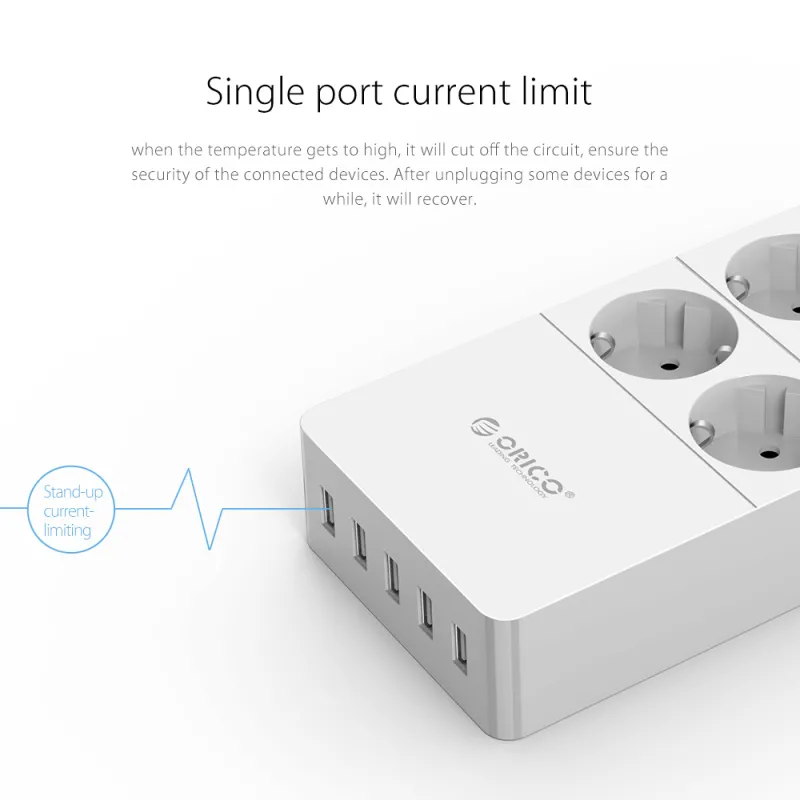 ORICO HPC-4A5U-V1-EU 4 AC Outlet Surge Protector with 5 USB Charging Port Smart Power Strip