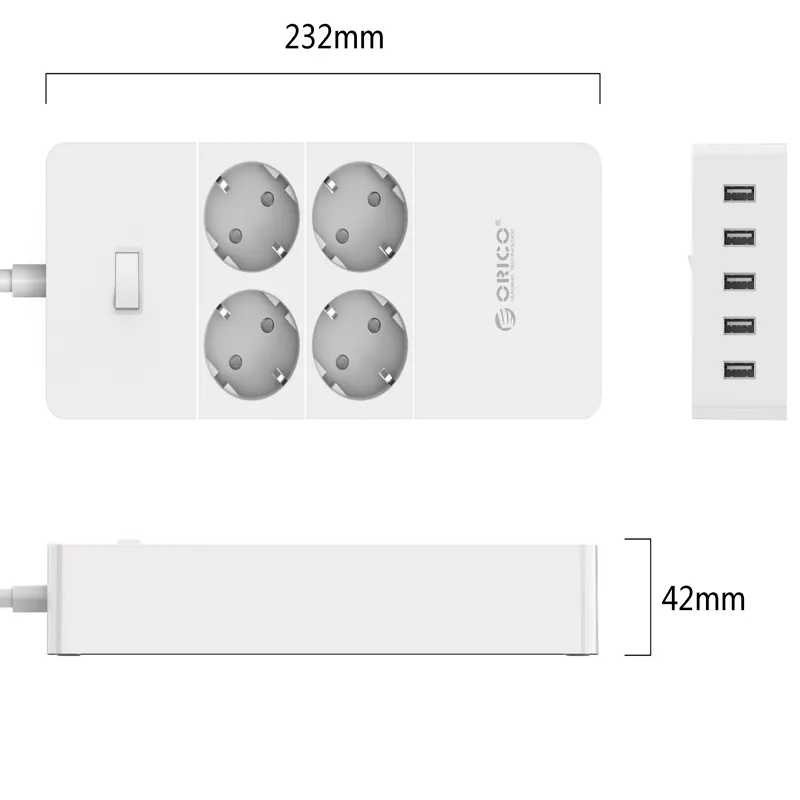 ORICO HPC-4A5U-V1-EU 4 AC Outlet Surge Protector with 5 USB Charging Port Smart Power Strip