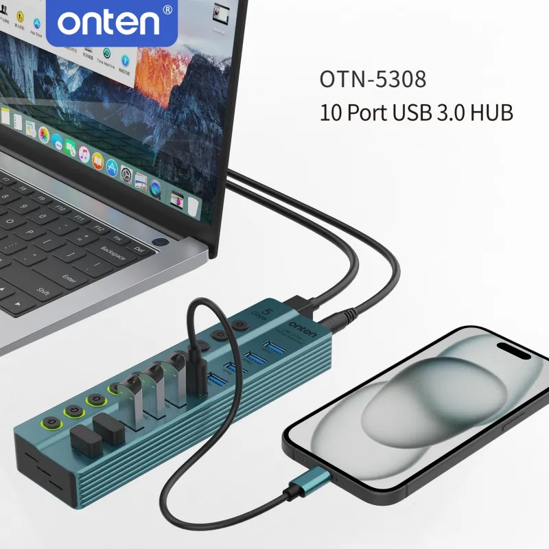 ONTEN OTN-5308 10 Port USB 3.0 HUB With Individual Power Switches