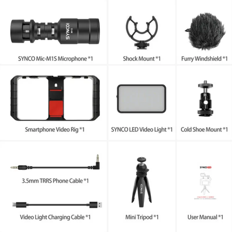 SYNCO Vlogger Kit1 with Microphone and Fill Light for CameraSmartPhone Black