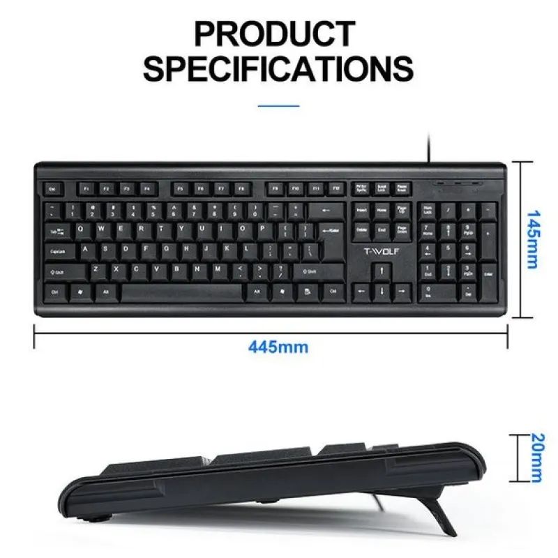 T-WOLF T15 104 Keys USB Wired Keyboard