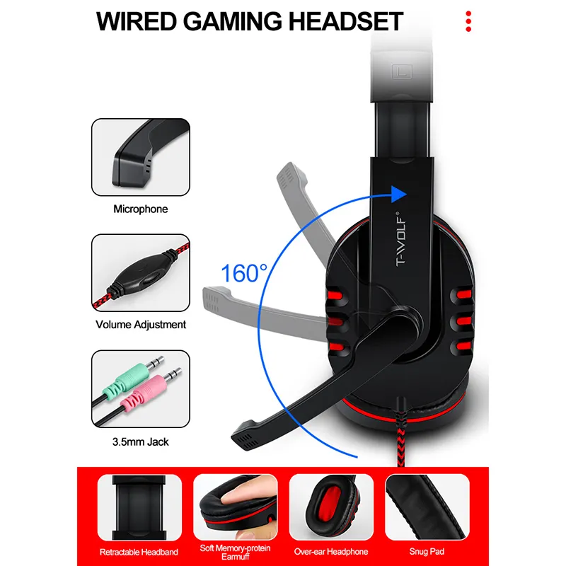 T-WOLF TF800 Wired Gaming Headset Mouse Keyboard And Mousepad 4 In 1 Combo