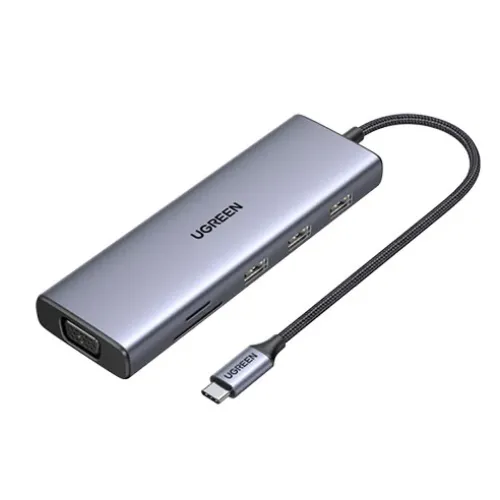 Ugreen CM512 (60515) Type-C Male to Dual USB 3.0, Type-C (PD), HDMI, MicroSD, TF & LAN Female Gray Converter