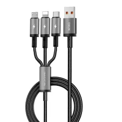 WiWU Wi-C059 3 in 1 66W USB to Type-C+Micro+IP Fast Charging Cable