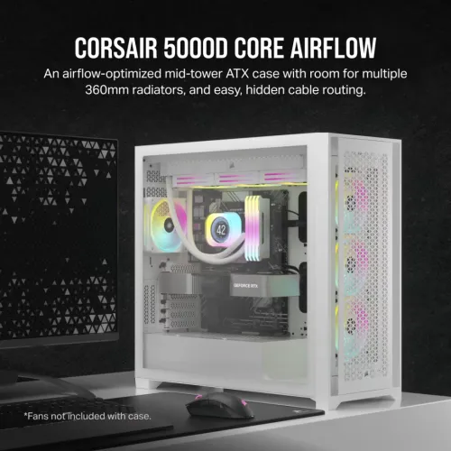 Corsair 5000D CORE AIRFLOW Mid-Tower ATX PC Case — White
