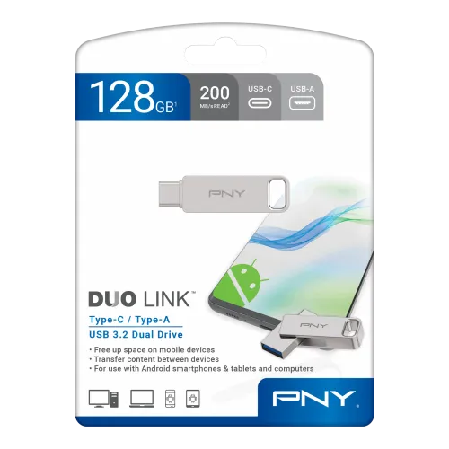 PNY DUO LINK 128GB USB 3.2 Type-C Dual Flash Drive