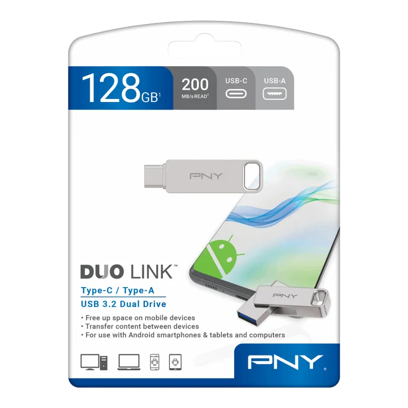 PNY DUO LINK 128GB USB 3.2 Type-C Dual Flash Drive